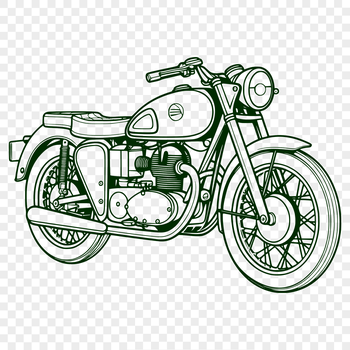 A sleek illustration of a motorcycle with detailed design elements.