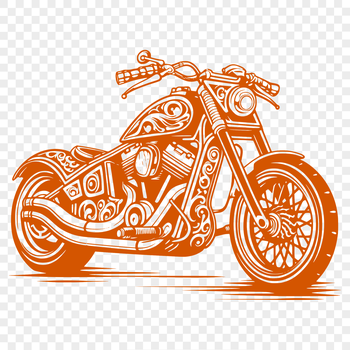 A stylized illustration of an ornate motorbike.