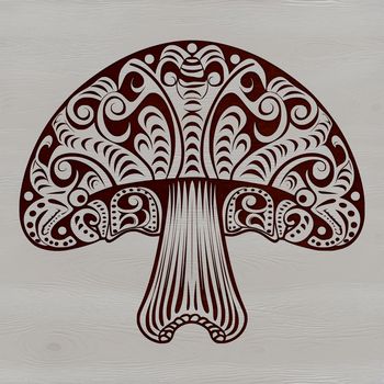 A detailed illustration of a mushroom with ornate details and realistic texture.