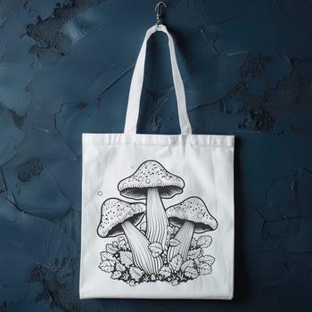 A mystical illustration depicting a witch amidst a lush forest with mushrooms, incorporating elements of gothic style.