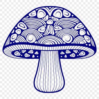 A stylized illustration of a mushroom in various colors.