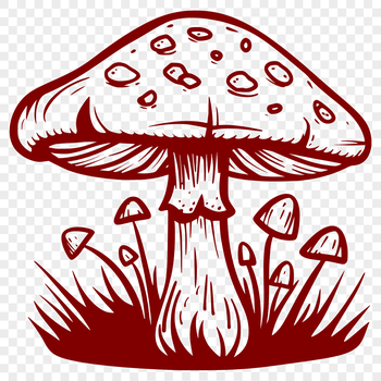 Vector illustration of a mushroom in various formats including SVG, PNG, PDF, and DXF.