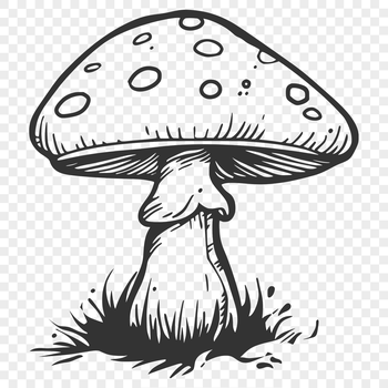 A colorful illustration of a mushroom with a rounded cap and stem.