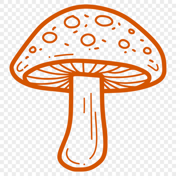 A simple line drawing illustration of a mushroom, suitable for use in graphic design.