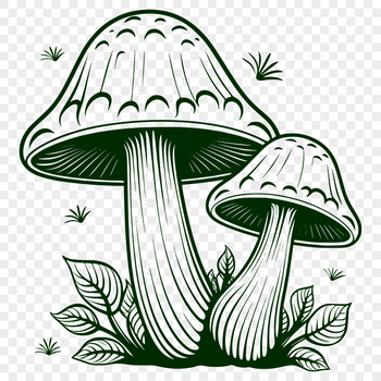 A mystical illustration featuring a witch surrounded by magical elements and a giant mushroom in the background.