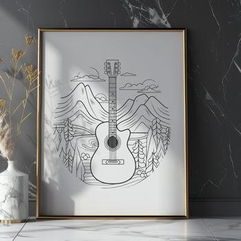 A detailed digital illustration of a guitar, suitable for use in music-related designs and crafts.