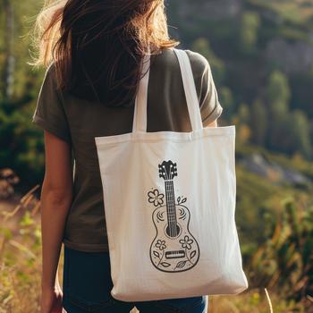 A stylized illustration of a guitar with floral details, suitable for music-themed designs.