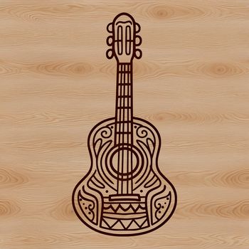A stylized illustration of a guitar with ornate details.