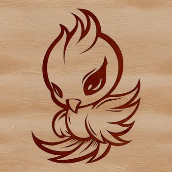 A regal mythical creature rising from the ashes in a digital vector design.
