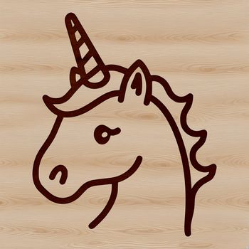 A simple line drawing of a mythical unicorn's head, suitable for vector design.