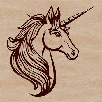 An illustration of a unicorn's head featuring a stylized equine design with a distinctive horn, suitable for digital use.