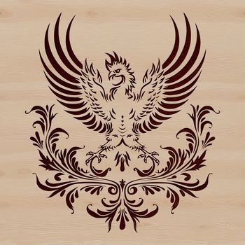 Illustration of a mythical phoenix with ornate details in vector format.