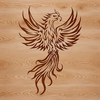 A stylized illustration of a mythical phoenix in flight, created as a vector graphic.