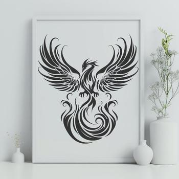 A mythical creature with the body of a bird and flames rising from its back, depicted as a vector graphic.