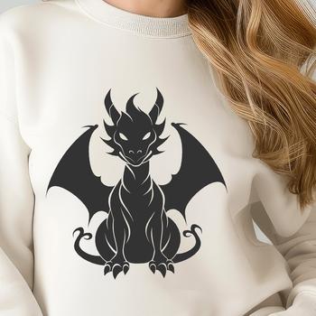 A large, mythical creature with wings and scales depicted in detailed vector art.