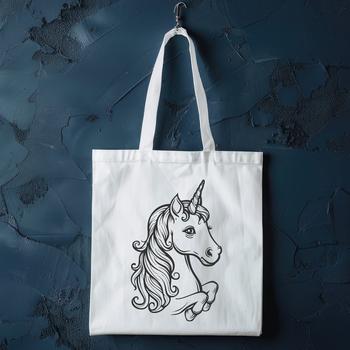 A stylized illustration of a mythical creature from fairy tales with a horse-like body and a single horn on its forehead.