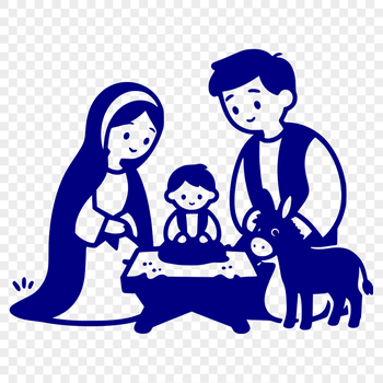 A traditional Christmas nativity scene composed of simple shapes and lines in a vector format.
