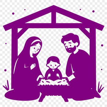 A traditional Christmas nativity scene featuring Mary, Joseph, the baby Jesus, and angels.