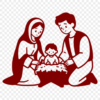 A traditional Nativity scene featuring the Holy Family and angels.