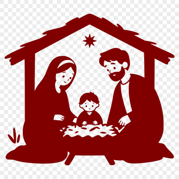 A traditional Nativity scene featuring the Virgin Mary, Saint Joseph, and the baby Jesus.
