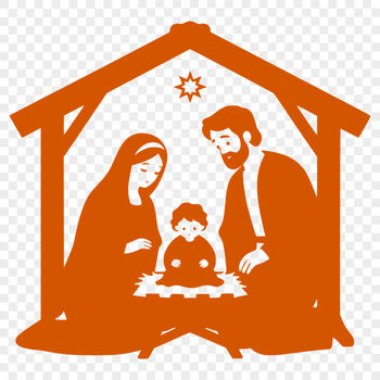 A digital illustration of the traditional Christmas scene, depicting the Holy Family in a serene landscape.