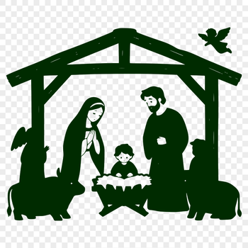 A traditional Christmas nativity scene featuring Mary, Joseph, and the baby Jesus, suitable for commercial or personal use.