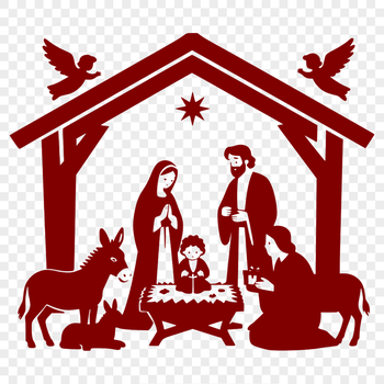 A traditional Christian scene featuring the Holy Family at Christmas, created as a vector graphic for various design uses.
