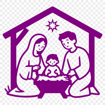 A traditional Nativity scene featuring the Holy Family, depicted in vector art style.