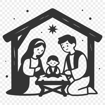 A traditional Christmas nativity scene vector graphic for commercial or personal use.