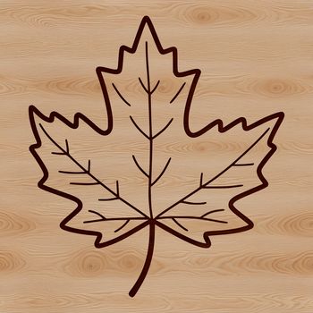 A stylized illustration of a single leaf with smooth lines and simple shape.