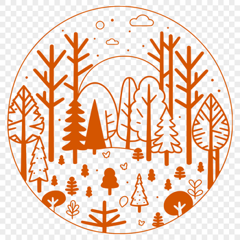 A detailed illustration of a lush forest with various trees and foliage.