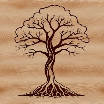 Vector illustration of a tree with detailed branches and foliage in a digital design format.