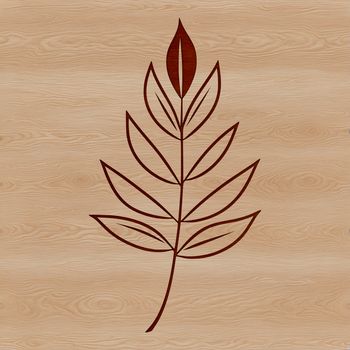 A single, stylized leaf with intricate details and veins, suitable for graphic design projects.