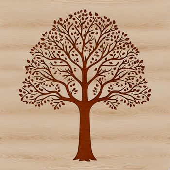 An illustration of a tree with detailed foliage and branches.