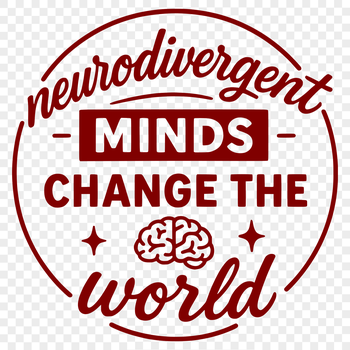 Neurodivergent person surrounded by supportive phrases in bold, colorful letters.
