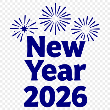 A stylized illustration of a clock striking midnight on New Year's Eve.