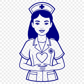 Female nurse with heart symbols representing love and care.