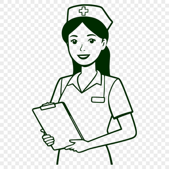 A professional female nurse in a white uniform, illustrated as a vector graphic.
