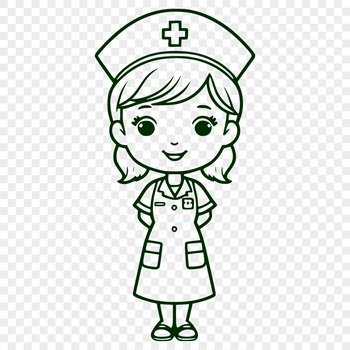 Female nurse depicted in full body attire.