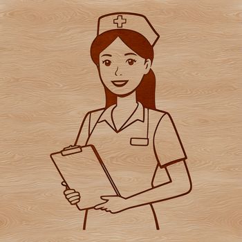 Female nurse in a professional setting, depicted in vector format.