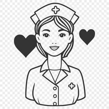 Female nurse icon with heart elements, ideal for vector design projects.