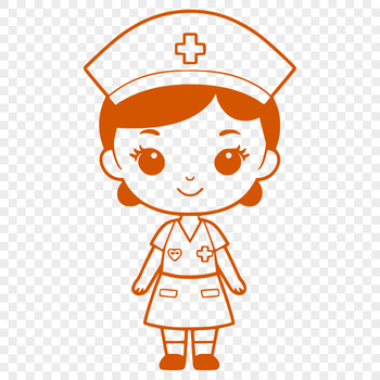 A detailed illustration of a female nurse in a uniform, ready to care for patients.