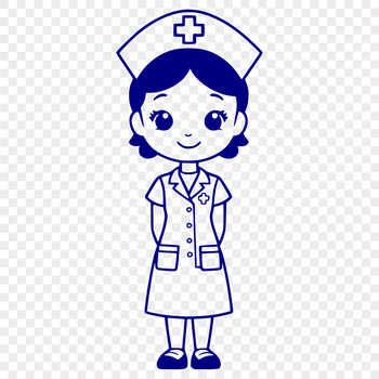Female nurse in full body professional attire.
