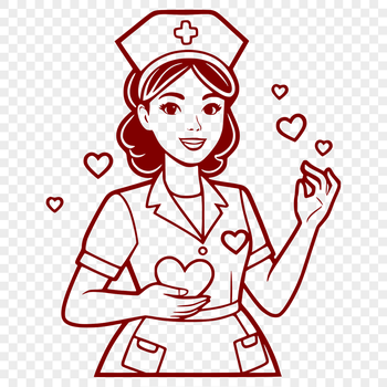 A female nurse illustrated with love hearts, representing the care and compassion of the nursing profession.