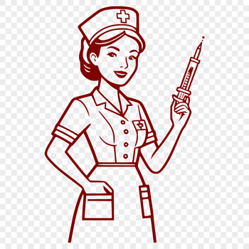 Female nurse in professional attire depicted as a detailed vector illustration.