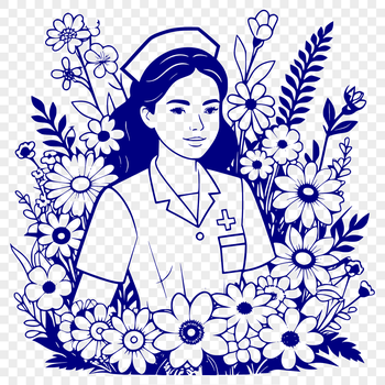 A female nurse with a floral pattern on her uniform, suitable for various designs and projects.