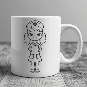 A detailed illustration of a female nurse in full body attire, suitable for use as vector art.
