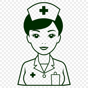 A female figure in a nurse's uniform, depicted in simple line art style suitable for vector graphic design.
