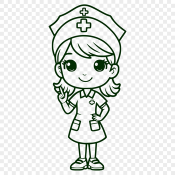 A full-body illustration of a female nurse, designed as vector art for various uses.