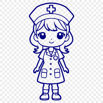 A female nurse in professional attire standing upright with full body visible.
